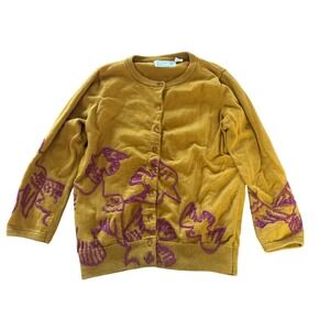 Anthropologie Field Flower Mustard Yellow Embroidered Cardigan Sweater Size S